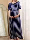 Beaumama robe allaitement longue grossesse casual style maison rayé couleur bloc fluide femme enceinte