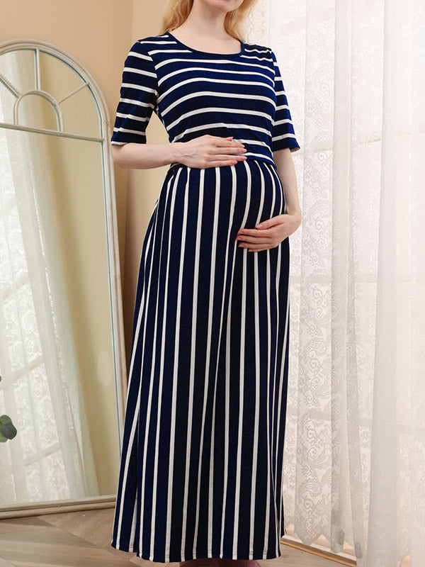 Beaumama robe allaitement longue grossesse casual style maison rayé couleur bloc fluide femme enceinte
