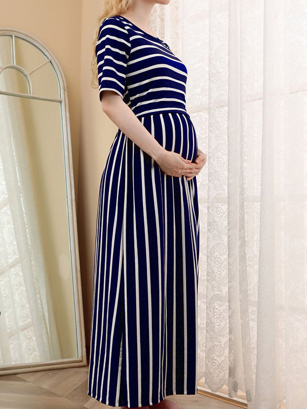 Beaumama robe allaitement longue grossesse casual style maison rayé couleur bloc fluide femme enceinte