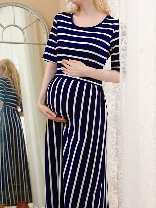 Beaumama robe allaitement longue grossesse casual style maison rayé couleur bloc fluide femme enceinte