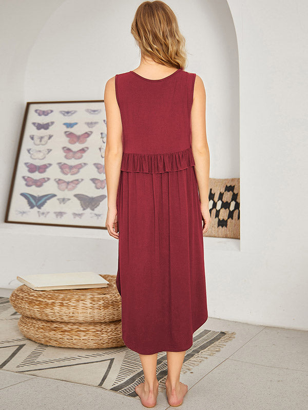 Beaumama robe allaitement longue grossesse casual style maison volants boutonnage irrégulier femme enceinte