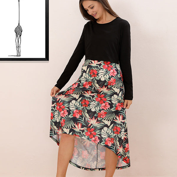 Beaumama robes mi-longue grossesse imprimé fleurie court devant longue derriere style maison femme enceinte