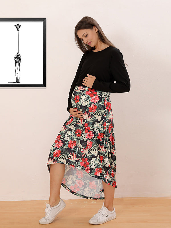 Beaumama robes mi-longue grossesse imprimé fleurie court devant longue derriere style maison femme enceinte