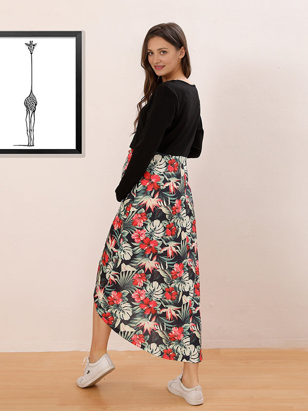 Beaumama robes mi-longue grossesse imprimé fleurie court devant longue derriere style maison femme enceinte