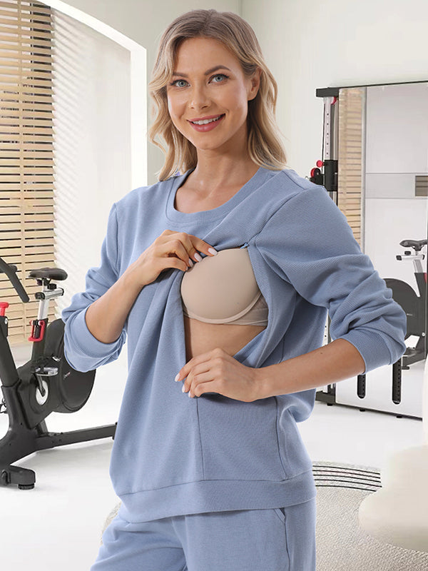 Beaumama sweatshirt allaitement grossesse casual tous les jours fermeture éclair col rond femme enceinte