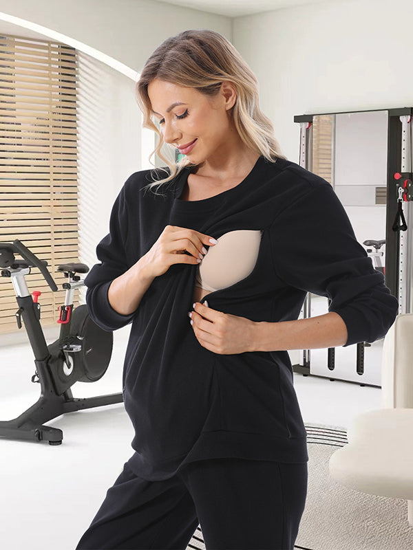 Beaumama sweatshirt allaitement grossesse casual tous les jours fermeture éclair col rond femme enceinte