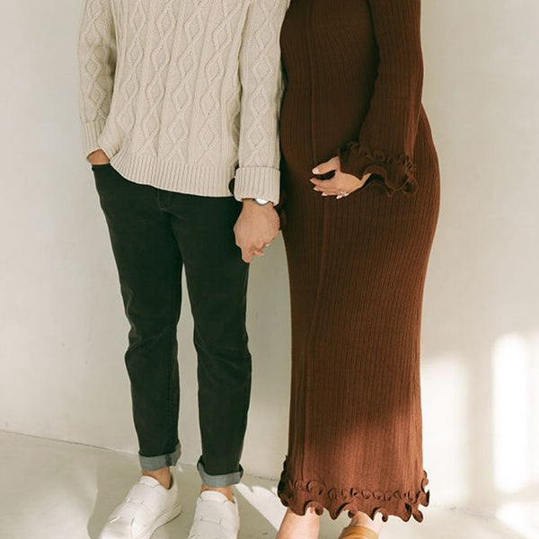 Beaumama robes longue grossesse élégant cérémonie crochet tricot volants croisé dos femme enceinte