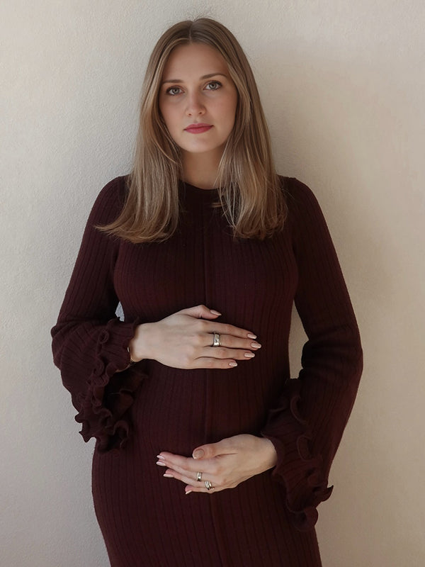 Beaumama robes longue grossesse élégant cérémonie crochet tricot volants croisé dos femme enceinte