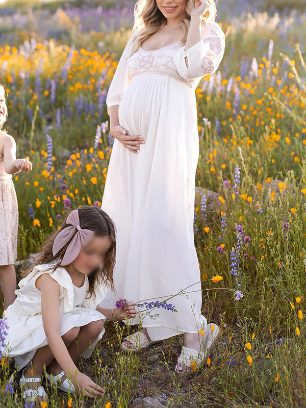 Beaumama robes shooting longue grossesse bohème broderie fleurie fluide femme enceinte