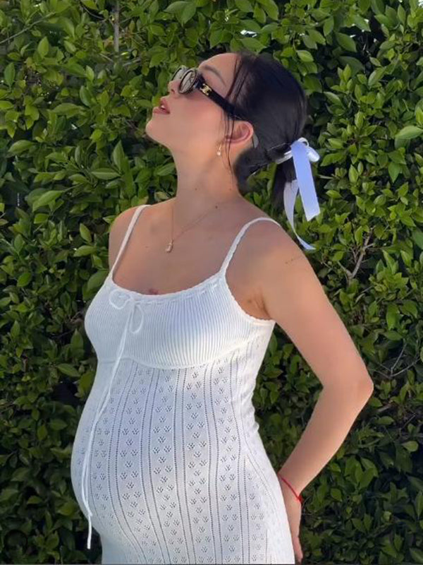 Beaumama robes longue grossesse vacances coulisse taille découpe fente dans le dos moulante spaghettiträger femme enceinte