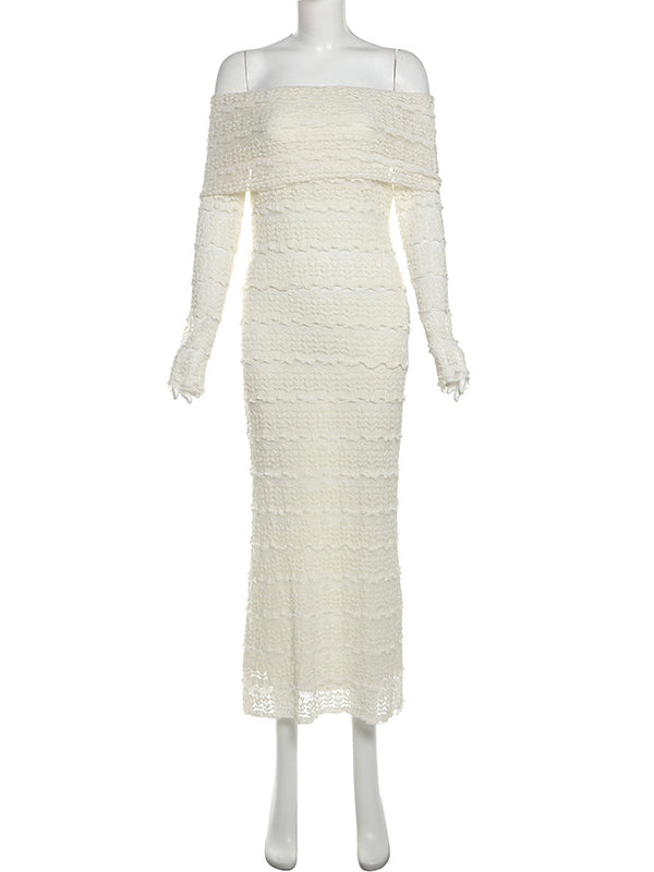 Beaumama robes longue grossesse dentelle moulante col bateau manches longues élégant femme enceinte