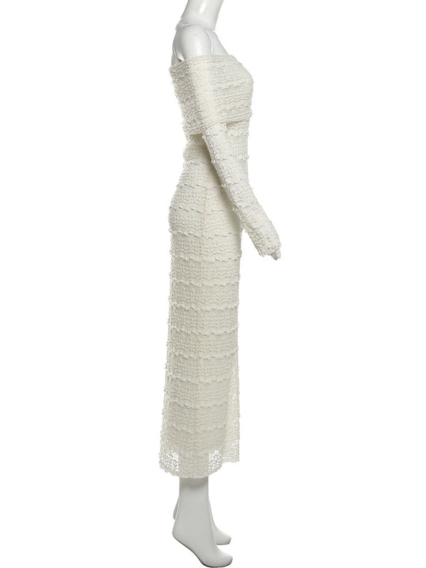 Beaumama robes longue grossesse dentelle moulante col bateau manches longues élégant femme enceinte