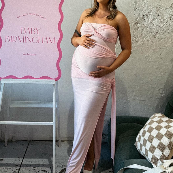 Beaumama robes longue grossesse élégant cérémonie fendu le côté plissé drapé moulante bustier femme enceinte