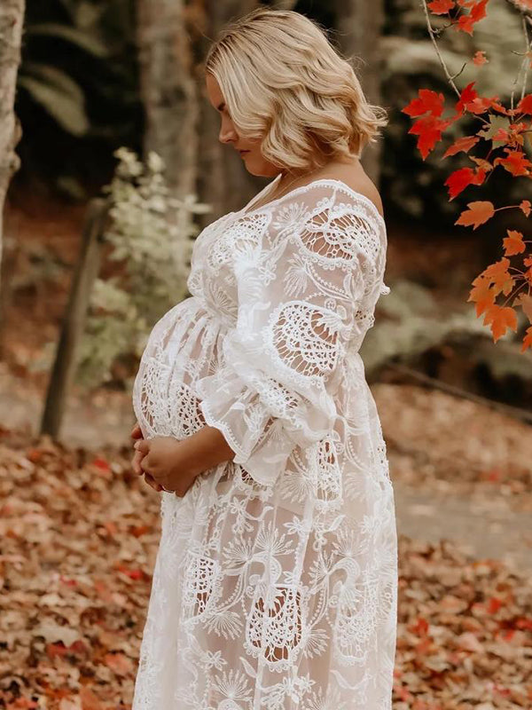 Beaumama robes photo longue grossesse bohème dentelle transparent volants fluide femme enceinte