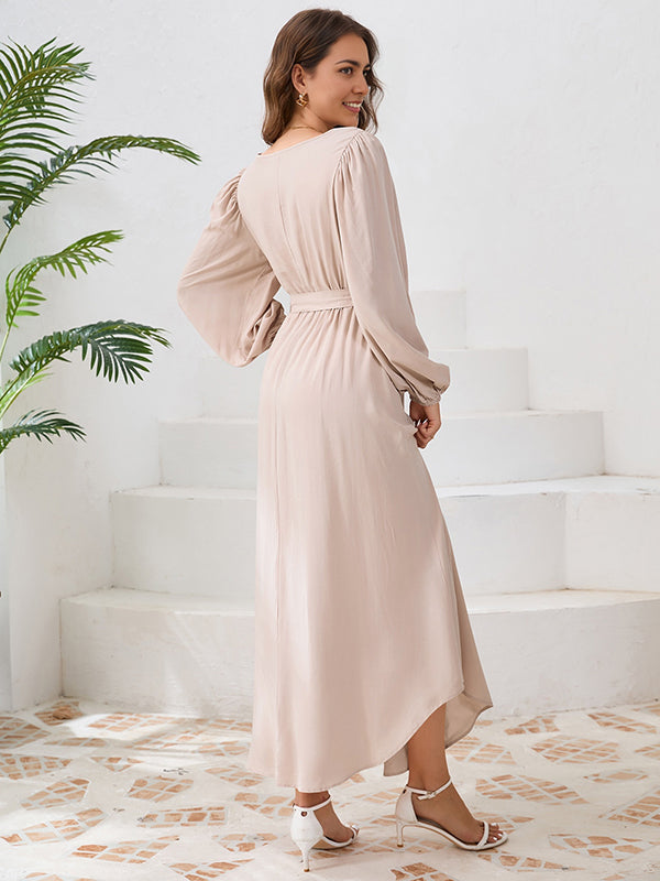 Beaumama robes longue grossesse ceinture col rond manchon de lanterne simple femme enceinte