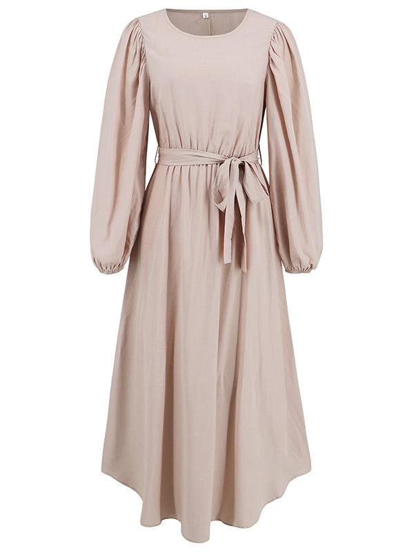 Beaumama robes longue grossesse ceinture col rond manchon de lanterne simple femme enceinte