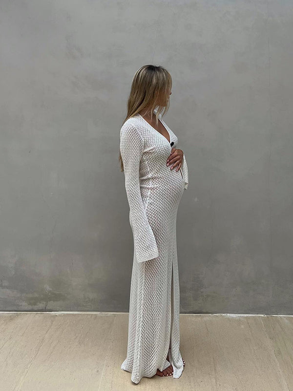 Beaumama robes longue grossesse découpe nœud papillon sirene queue femme enceinte