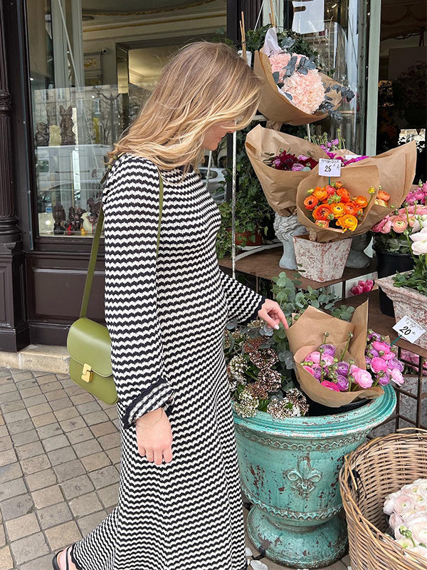 Beaumama robes longue grossesse couleurs contrastées rayé bord ondulé femme enceinte