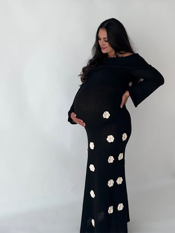 Beaumama robes longue grossesse épaules dénudées applique fleur cérémonie femme enceinte