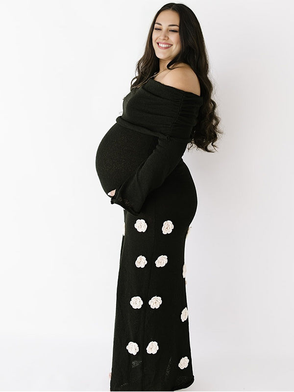 Beaumama robes longue grossesse épaules dénudées applique fleur cérémonie femme enceinte