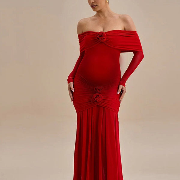 Beaumama robes longue grossesse épaules dénudées fleurs tridimensionnelles femme enceinte