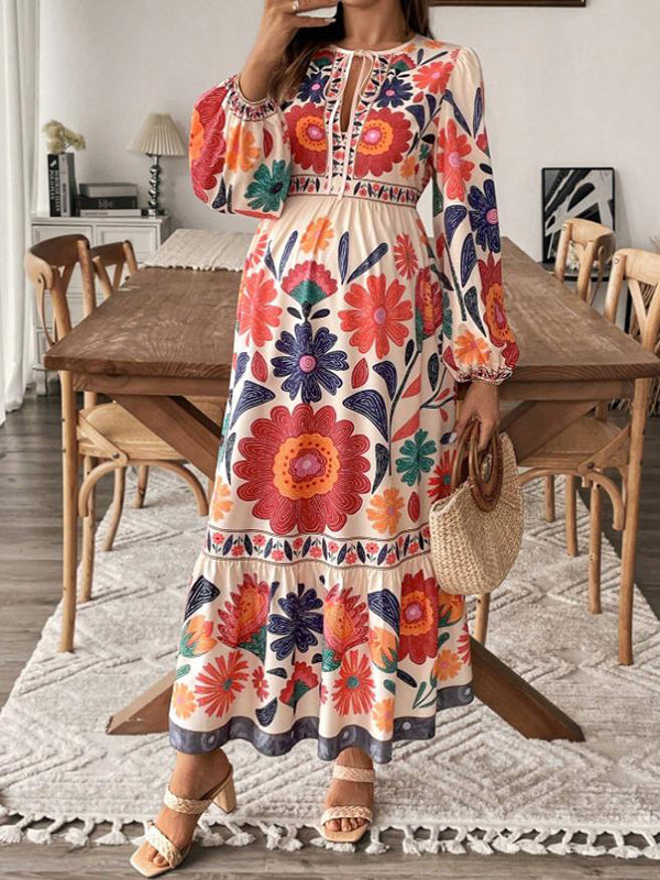 Beaumama robe longue grossesse chic imprimé fleurie nœud papillon fluide femme enceinte