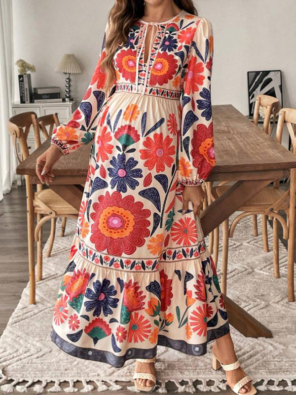 Beaumama robe longue grossesse chic imprimé fleurie nœud papillon fluide femme enceinte