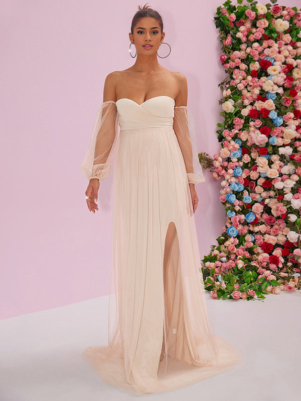 Beaumama robes longue grossesse tulle fendu le côté bustier manchon de lanterne élégant femme enceinte