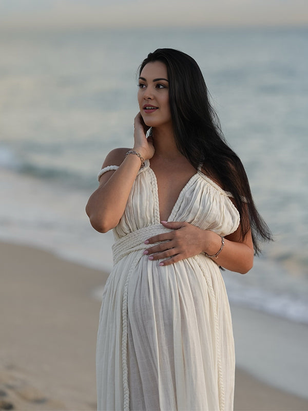 Beaumama robes longue grossesse manches trompette peplum dos nu femme enceinte