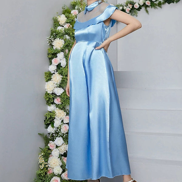 Beaumama robes longue grossesse tulle trapèze col cheminée sans manches élégant femme enceinte