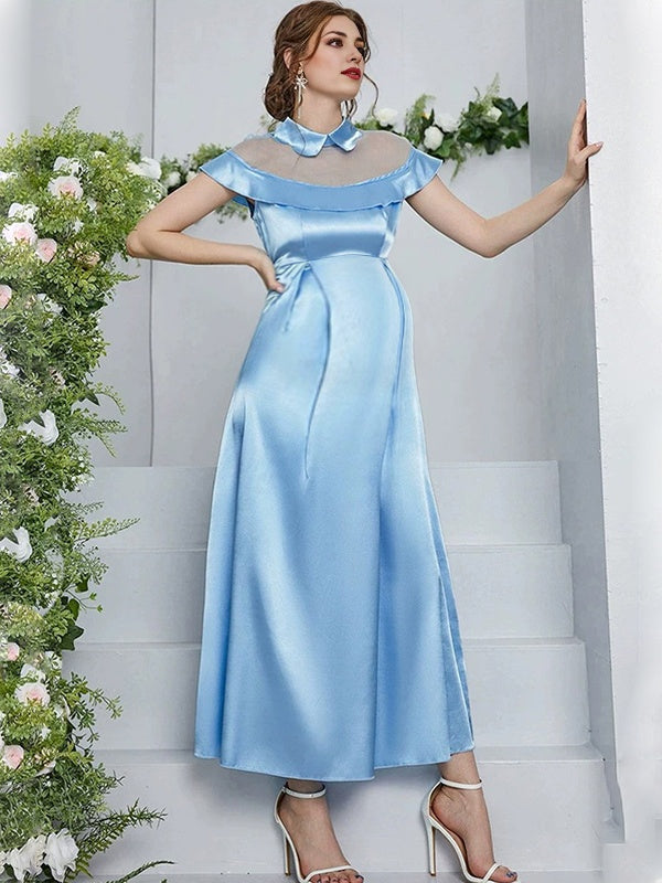 Beaumama robes longue grossesse tulle trapèze col cheminée sans manches élégant femme enceinte