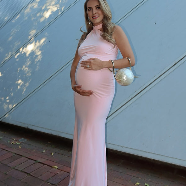 Beaumama robes longue grossesse dos nu sirene licou sans manches élégant femme enceinte