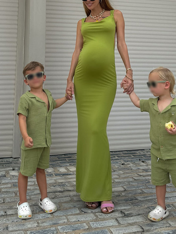 Beaumama robes longue grossesse élégant vacances dos nu moulante strap femme enceinte