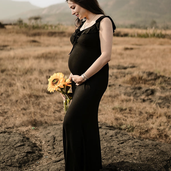 Beaumama robes longue grossesse ruchés froncées moulante v-cou élégant femme enceinte