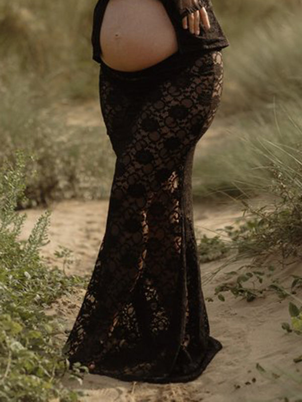 Beaumama robes photo longue grossesse élégant costume deux pièces dentelle moulante fentes femme enceinte