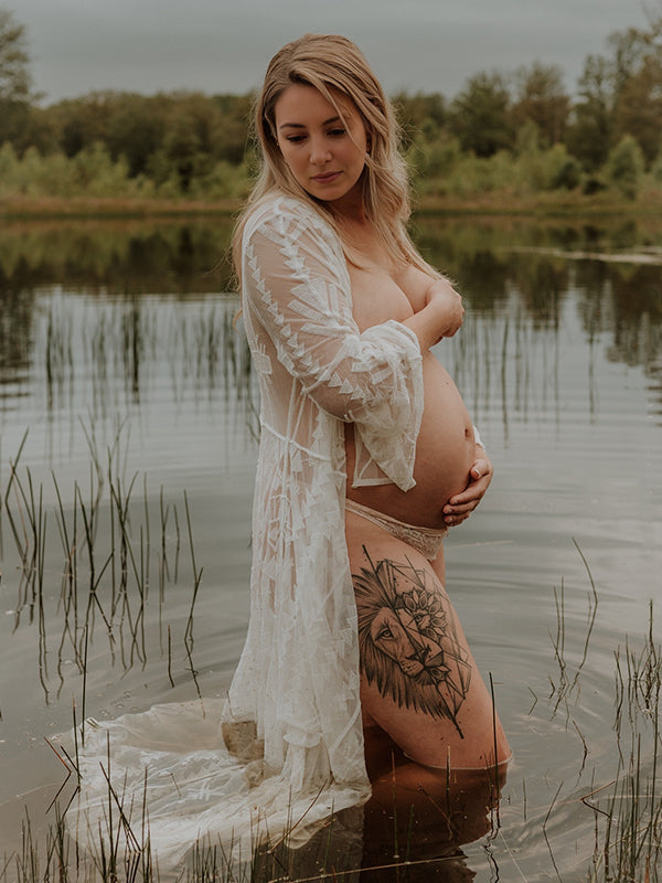 Beaumama robes photo longue grossesse bohème dentelle court devant longue derriere ceinture fente femme enceinte