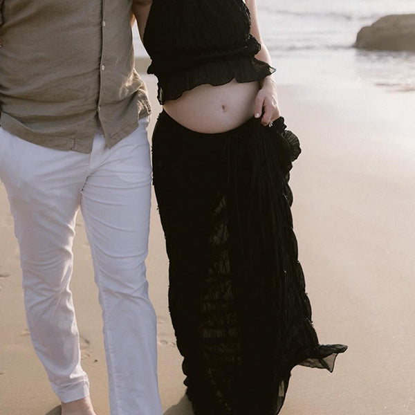 Beaumama robes longue grossesse dos nu plissé costume deux pièces licou style de plage femme enceinte