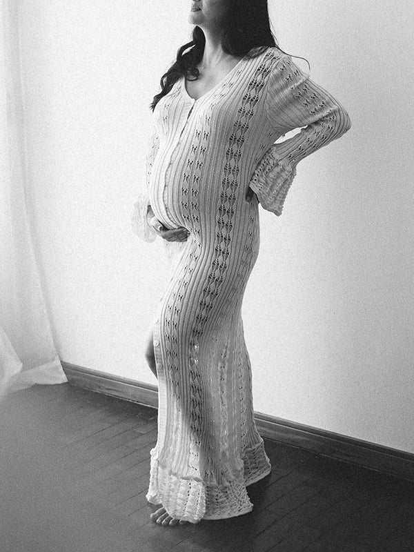 Beaumama robes photo longue grossesse élégant volants boutonnage découpe moulante femme enceinte