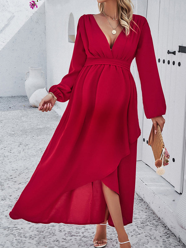 Beaumama robes longue grossesse élégant cérémonie fendu le côté volants irrégulier dos nu femme enceinte