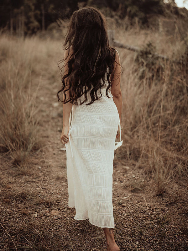 Beaumama robes photo longue grossesse bohème vacances nœud fluide plissé spaghettiträger femme enceinte