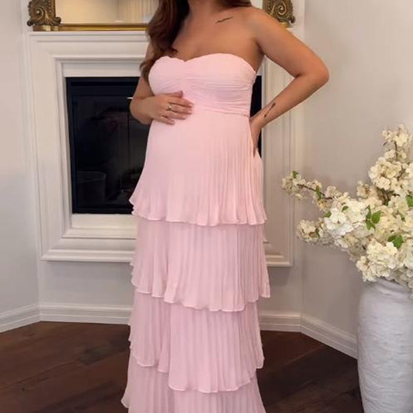 Beaumama robes longue grossesse élégant cocktail cérémonie volants plissé froufrou bustier femme enceinte