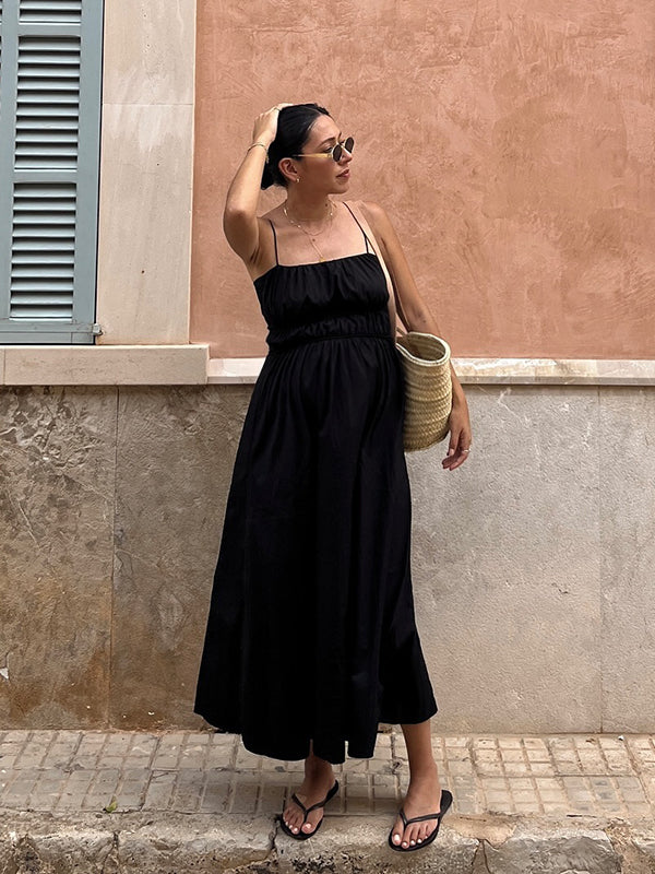 Beaumama robes longue grossesse élégant vacances plissé fluide trapèze spaghettiträger femme enceinte