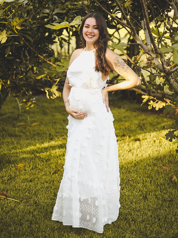 Beaumama robes longue grossesse applique fleur licou sans manches élégant femme enceinte