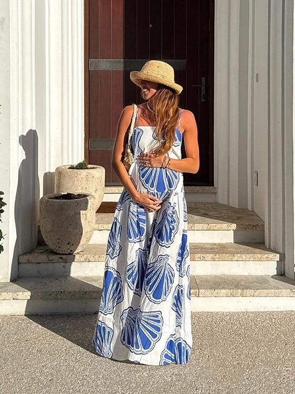 Beaumama robes longue grossesse imprimé fleurie spaghettiträger bustier vacances femme enceinte