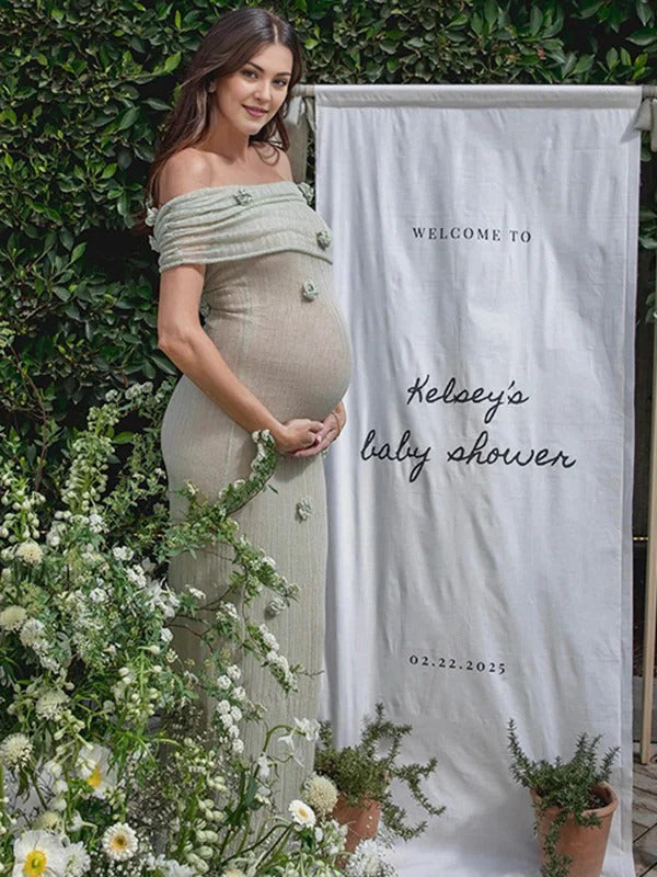 Beaumama robes longue grossesse épaules dénudées fleurs tridimensionnelles élégant soirée femme enceinte
