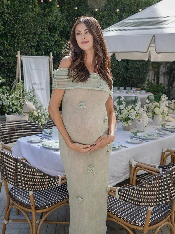 Beaumama robes longue grossesse épaules dénudées fleurs tridimensionnelles élégant soirée femme enceinte