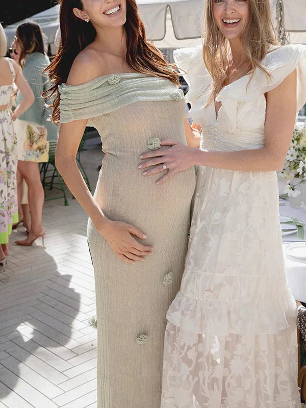 Beaumama robes longue grossesse épaules dénudées fleurs tridimensionnelles élégant soirée femme enceinte