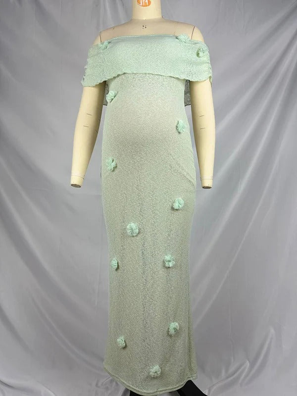 Beaumama robes longue grossesse épaules dénudées fleurs tridimensionnelles élégant soirée femme enceinte