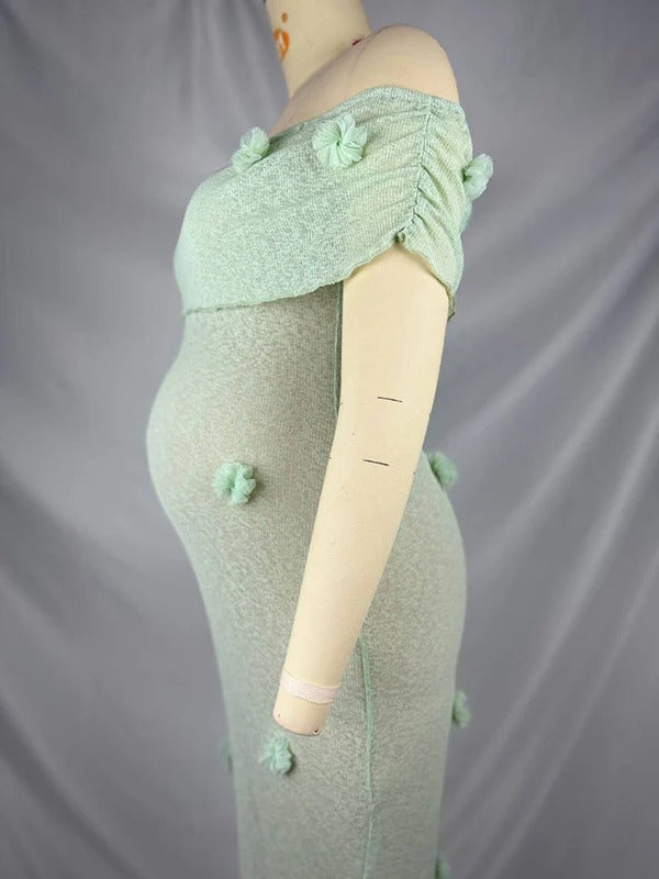 Beaumama robes longue grossesse épaules dénudées fleurs tridimensionnelles élégant soirée femme enceinte