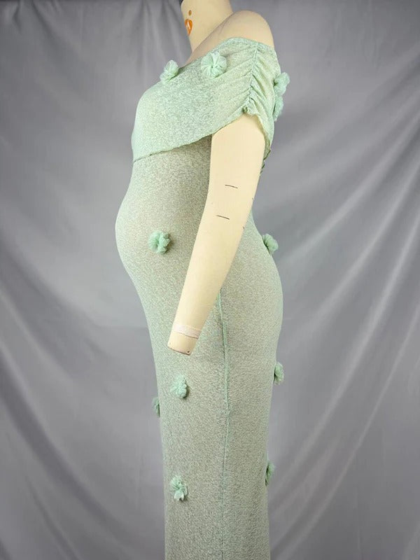 Beaumama robes longue grossesse épaules dénudées fleurs tridimensionnelles élégant soirée femme enceinte